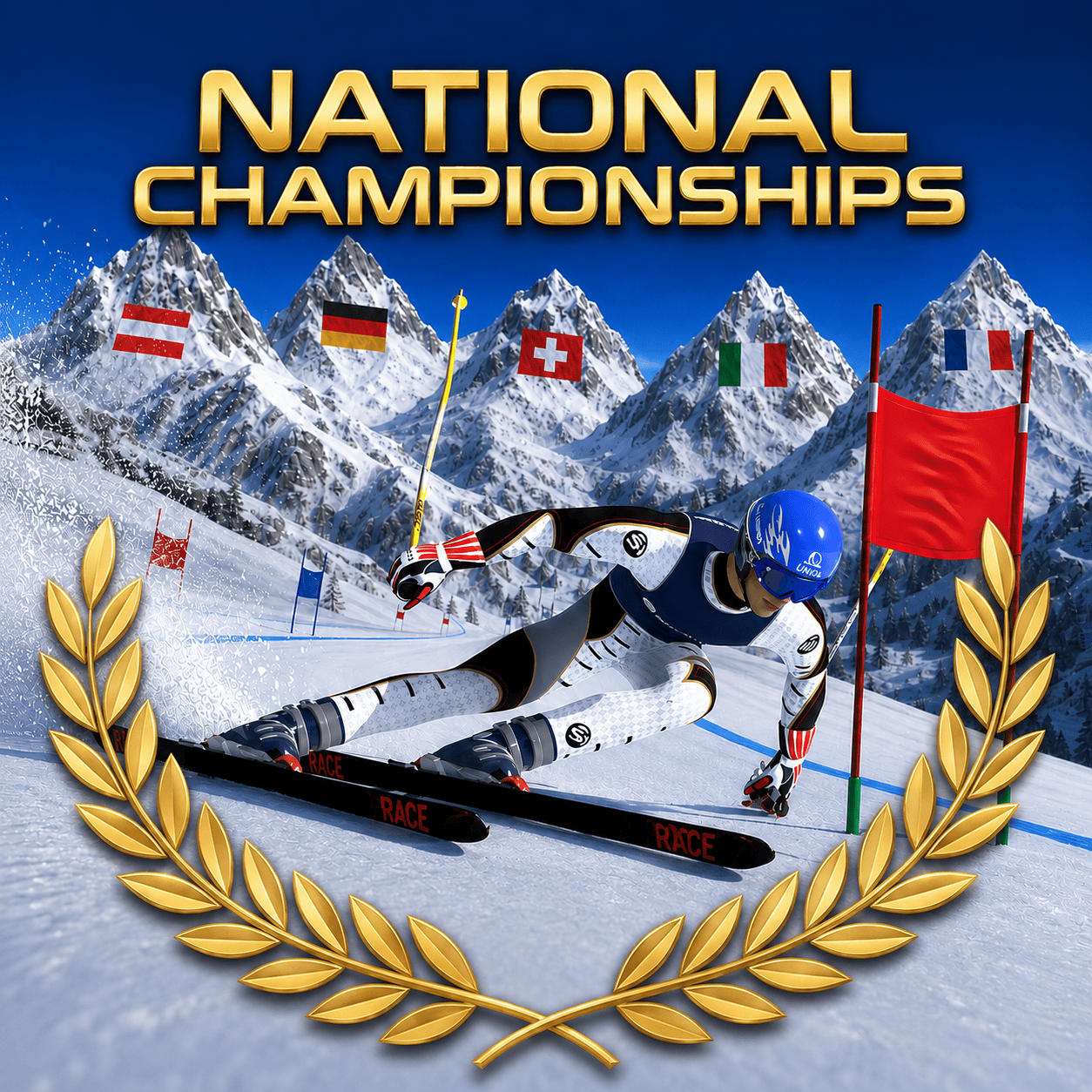 Skier racing Super-G for the National Championships 2026