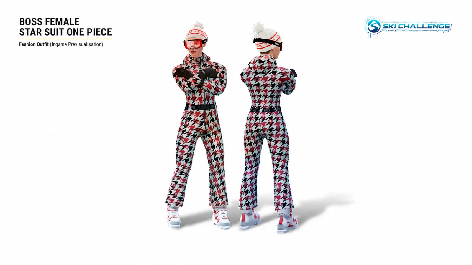 Front and back views of a BOSS patterned outfit